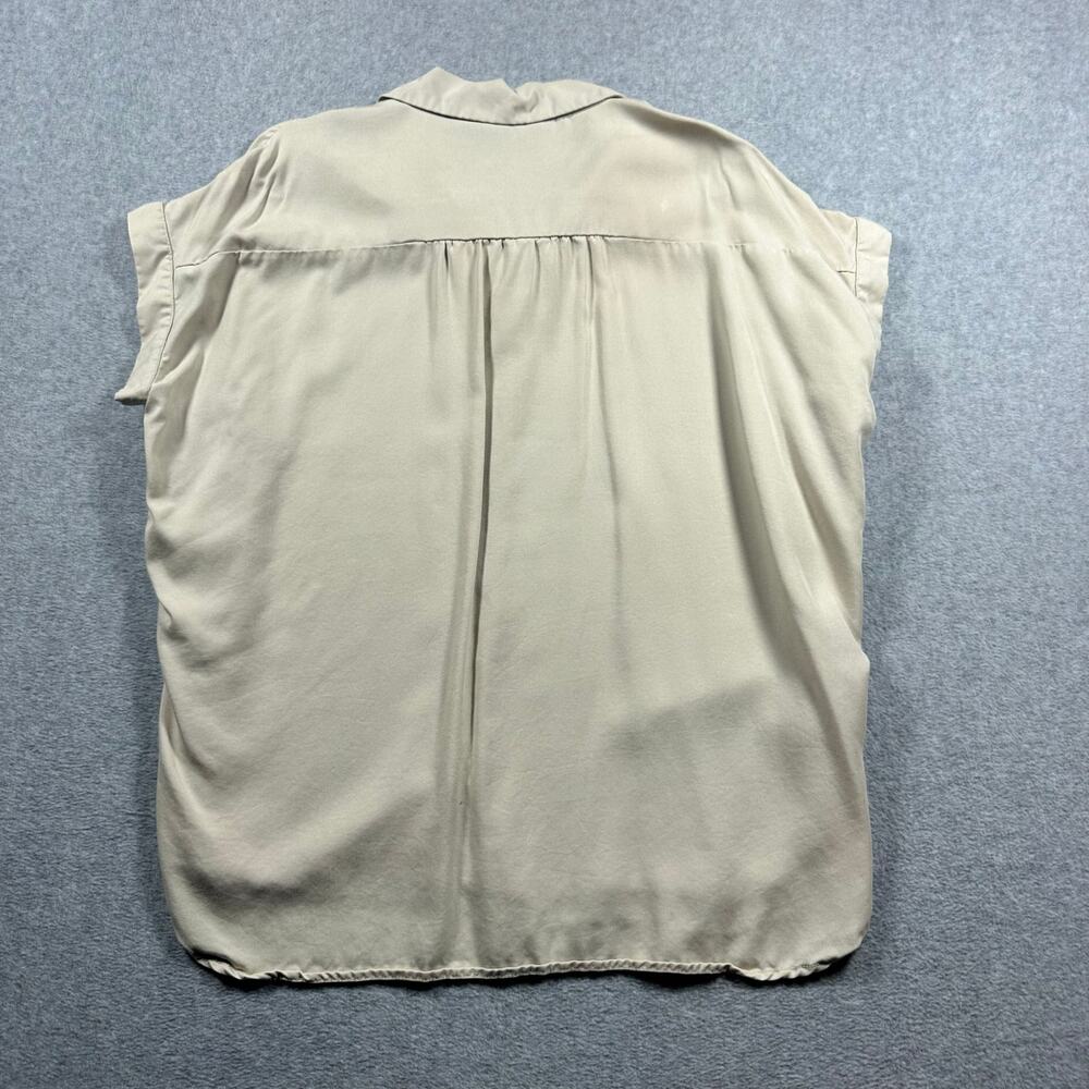 Quince Tencel Vintage Wash Camp Top Women Large Tan Ruffle Sleeve Casual - Picture 2 of 6